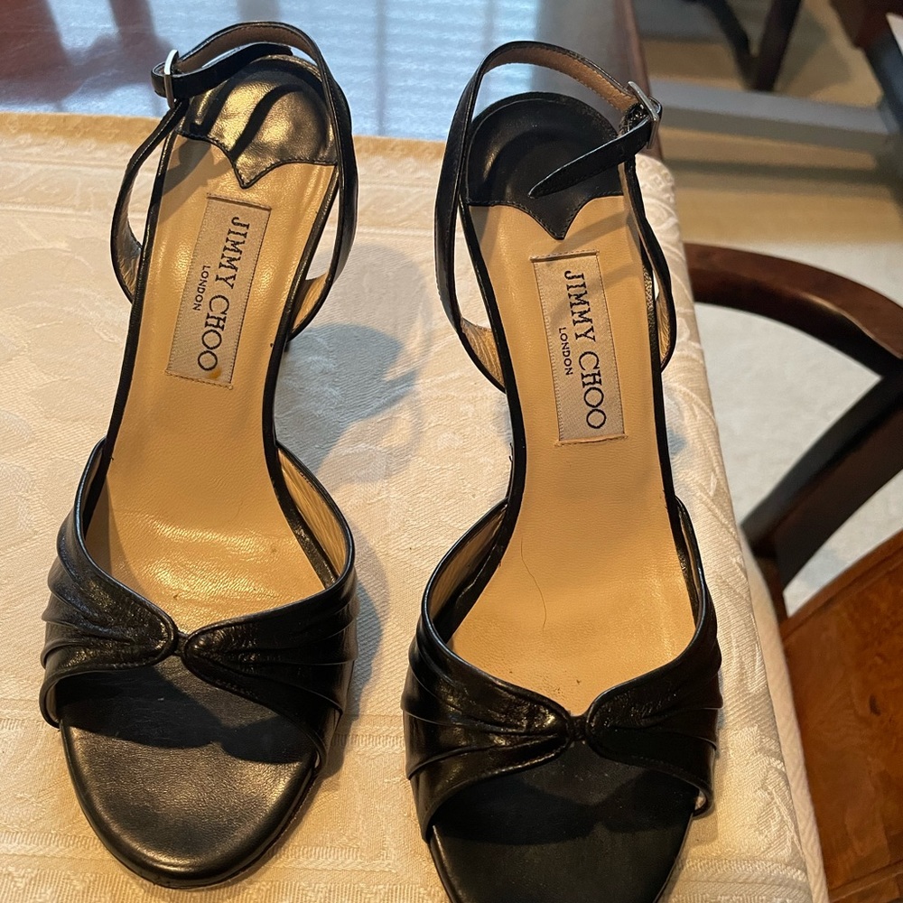 Sold Jimmy Choo black kitten heel open toe shoes size 37